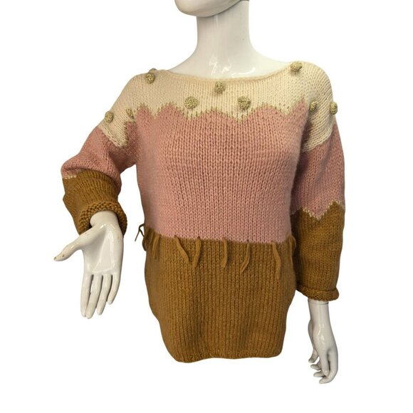 Vero Alfie Cleopatra Handmade Sweater Sz L Mohair Wool Pink Brown Colorblock - Picture 11 of 11